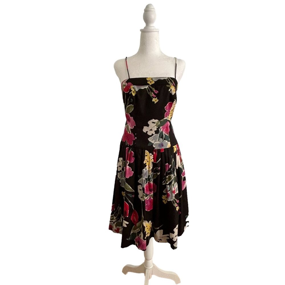 Black Floral Spaghetti Strap Dress, Size 4